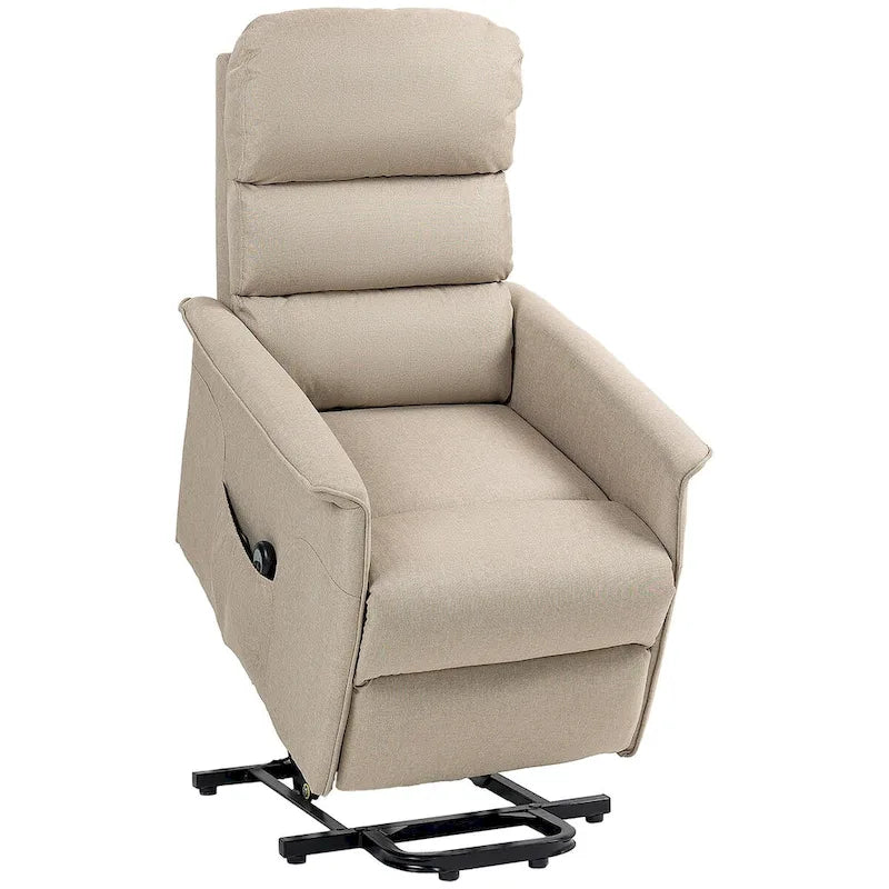Fauteuil inclinable électrique relevable en tissu beige/bleu pour 1 personne avec télécommande