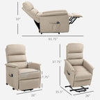 Fauteuil inclinable électrique relevable en tissu beige/bleu pour 1 personne avec télécommande