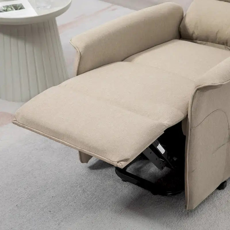 Fauteuil inclinable électrique relevable en tissu beige/bleu pour 1 personne avec télécommande