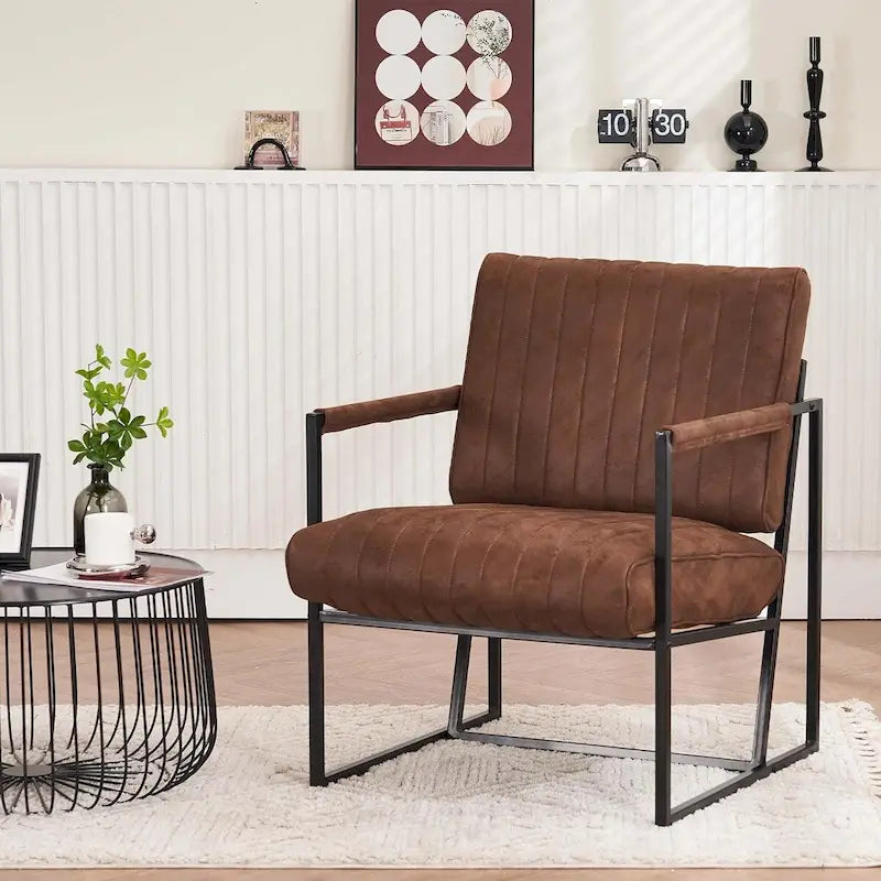 Fauteuil d'appoint rembourré à rayures marron/noir/bleu-gris, une place, intérieur et extérieur