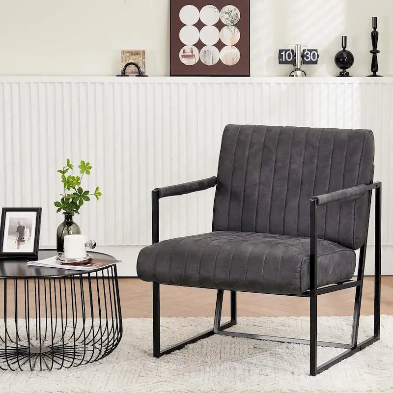 Fauteuil d'appoint rembourré à rayures marron/noir/bleu-gris, une place, intérieur et extérieur