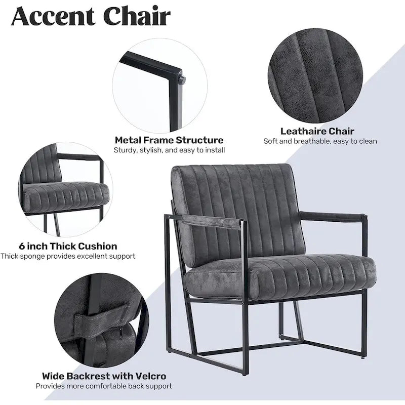 Fauteuil d'appoint rembourré à rayures marron/noir/bleu-gris, une place, intérieur et extérieur
