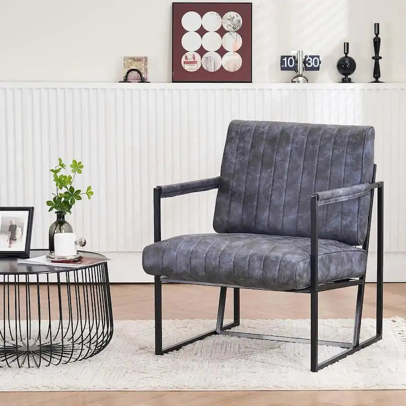 Fauteuil d'appoint rembourré à rayures marron/noir/bleu-gris, une place, intérieur et extérieur