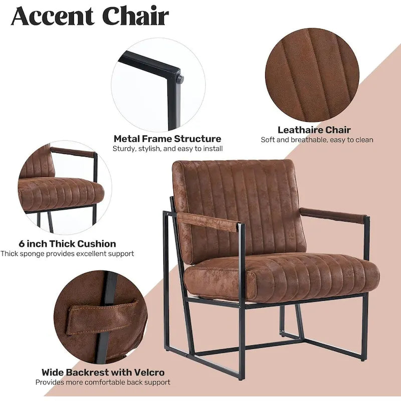 Fauteuil d'appoint rembourré à rayures marron/noir/bleu-gris, une place, intérieur et extérieur