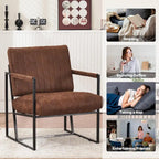 Fauteuil d'appoint rembourré à rayures marron/noir/bleu-gris, une place, intérieur et extérieur