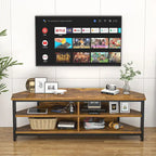 Meuble TV d'angle marron rustique / noir / chêne gris avec prise de courant, pour 1 téléviseur jusqu'à 60 po