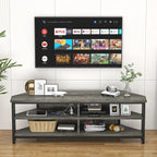 Meuble TV d'angle marron rustique / noir / chêne gris avec prise de courant, pour 1 téléviseur jusqu'à 60 po