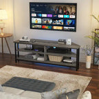 Meuble TV d'angle marron rustique / noir / chêne gris avec prise de courant, pour 1 téléviseur jusqu'à 60 po