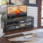 Meuble TV d'angle marron rustique / noir / chêne gris avec prise de courant, pour 1 téléviseur jusqu'à 60 po