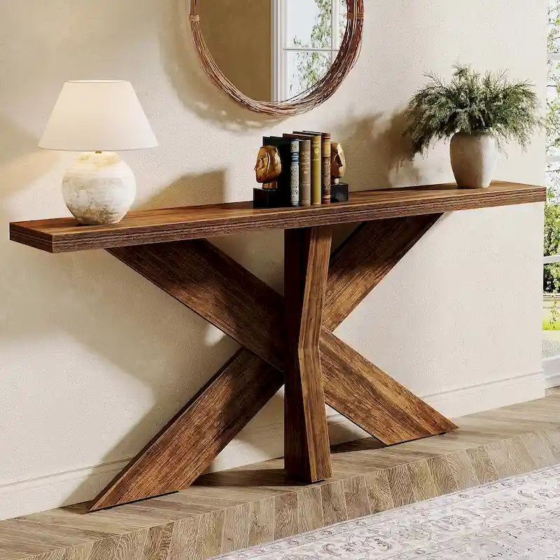 Console de table en bois 180 cm grain de bois marron, simple
