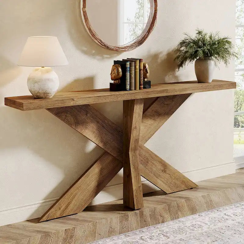 Console de table en bois 180 cm grain de bois marron, simple