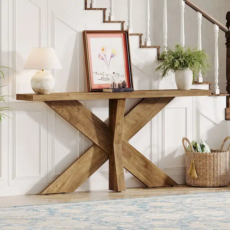 Console de table en bois 180 cm grain de bois marron, simple
