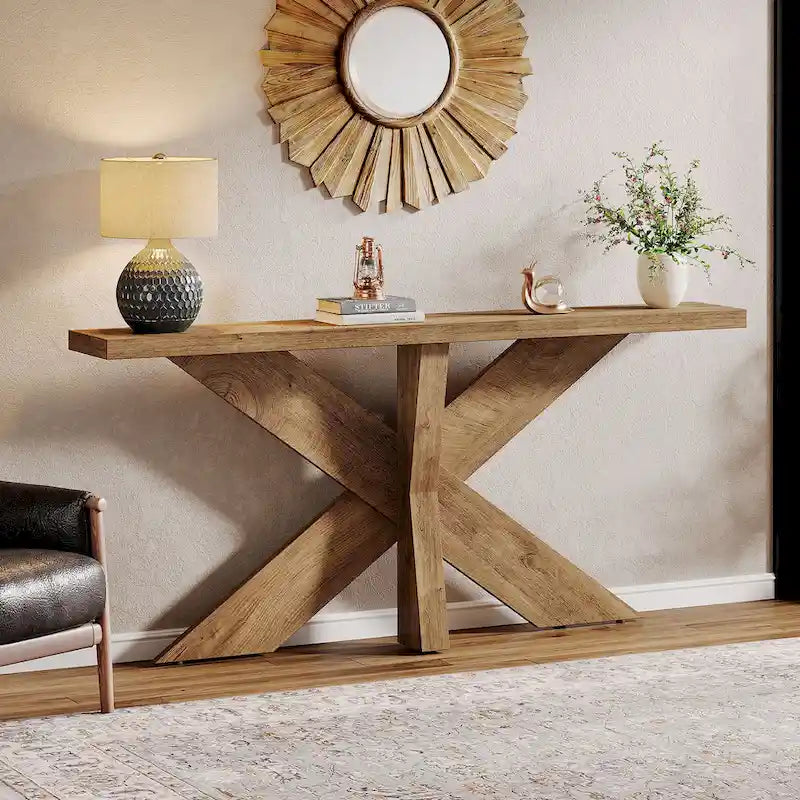 Console de table en bois 180 cm grain de bois marron, simple