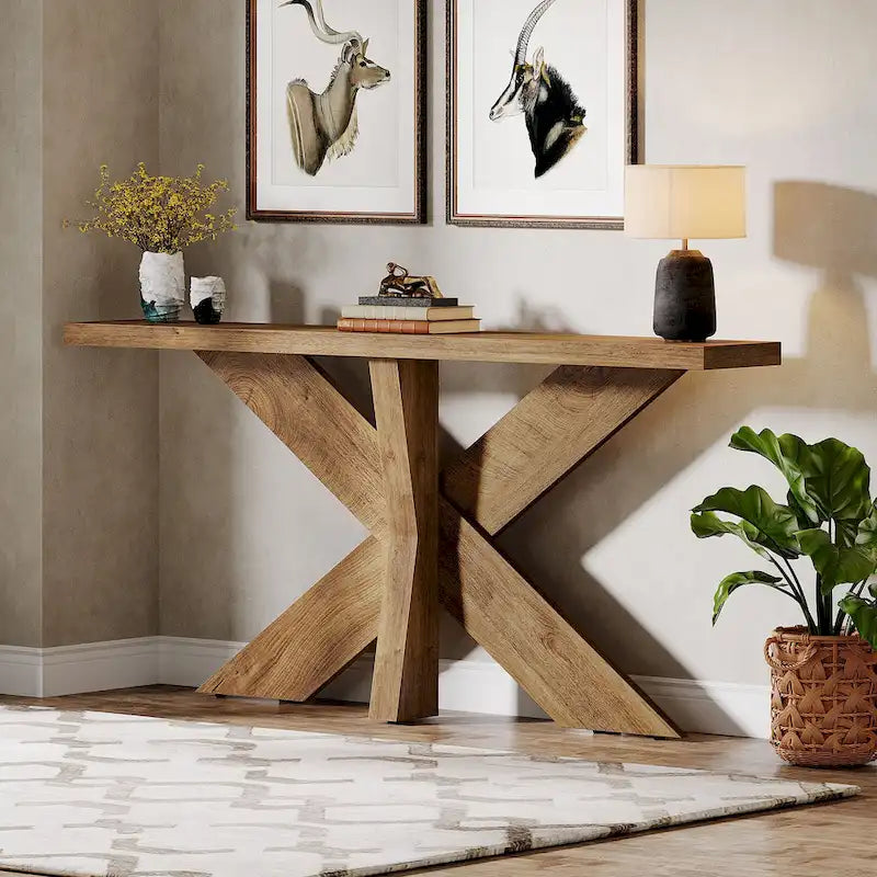 Console de table en bois 180 cm grain de bois marron, simple