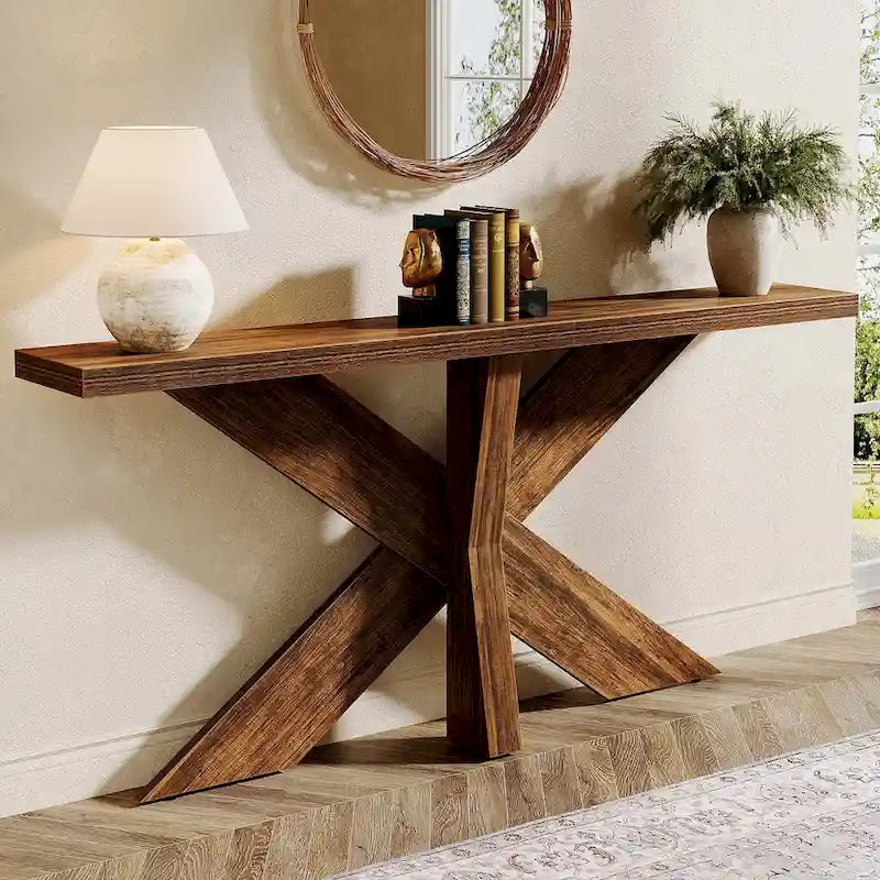 Console de table en bois 180 cm grain de bois marron, simple
