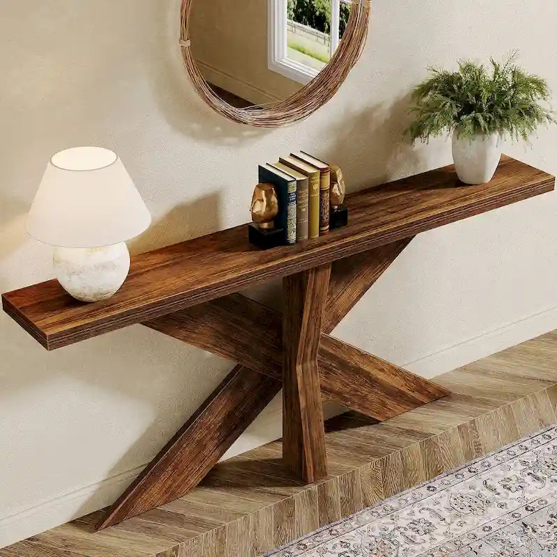 Console de table en bois 180 cm grain de bois marron, simple