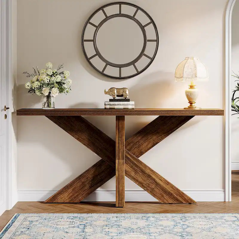 Console de table en bois 180 cm grain de bois marron, simple