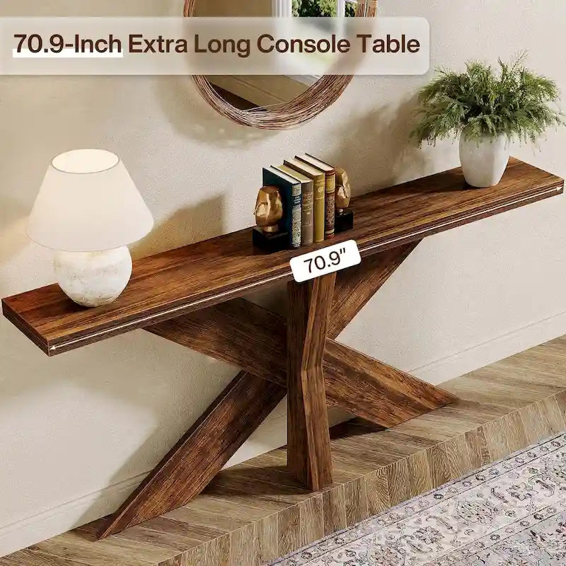 Console de table en bois 180 cm grain de bois marron, simple