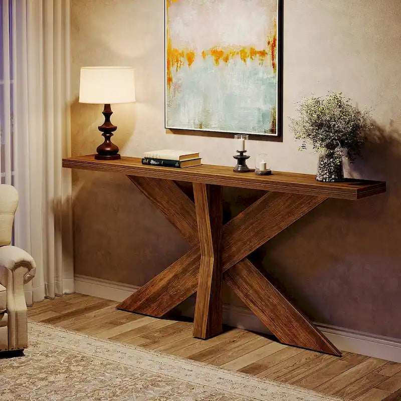 Console de table en bois 180 cm grain de bois marron, simple