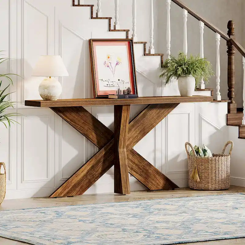 Console de table en bois 180 cm grain de bois marron, simple