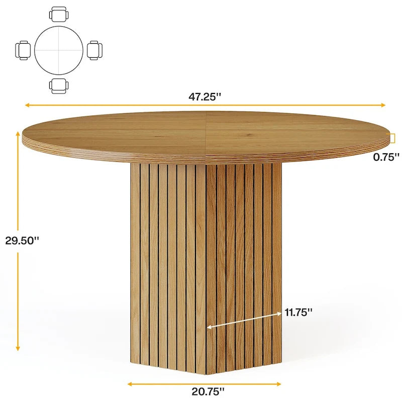 Table à manger ronde marron avec pied central pour 4 personnes