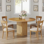 Table à manger ronde marron avec pied central pour 4 personnes