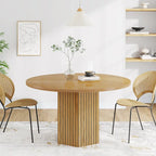Table à manger ronde marron avec pied central pour 4 personnes