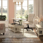 Table basse à plateau relevable avec rangement, blanc antique / gris Cape Cod, simple