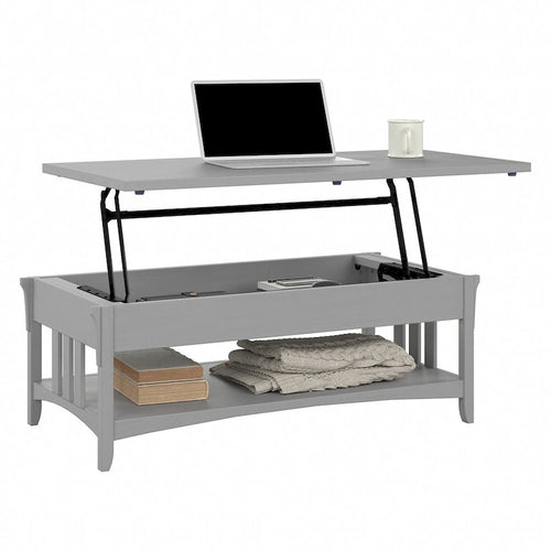 Table basse à plateau relevable avec rangement, blanc antique / gris Cape Cod, simple