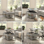 Table basse à plateau relevable avec rangement, blanc antique / gris Cape Cod, simple