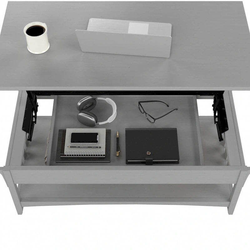 Table basse à plateau relevable avec rangement, blanc antique / gris Cape Cod, simple