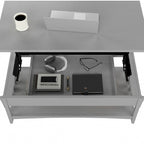 Table basse à plateau relevable avec rangement, blanc antique / gris Cape Cod, simple