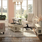 Table basse à plateau relevable avec rangement, blanc antique / gris Cape Cod, simple