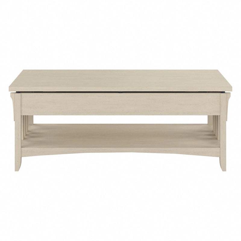 Table basse à plateau relevable avec rangement, blanc antique / gris Cape Cod, simple