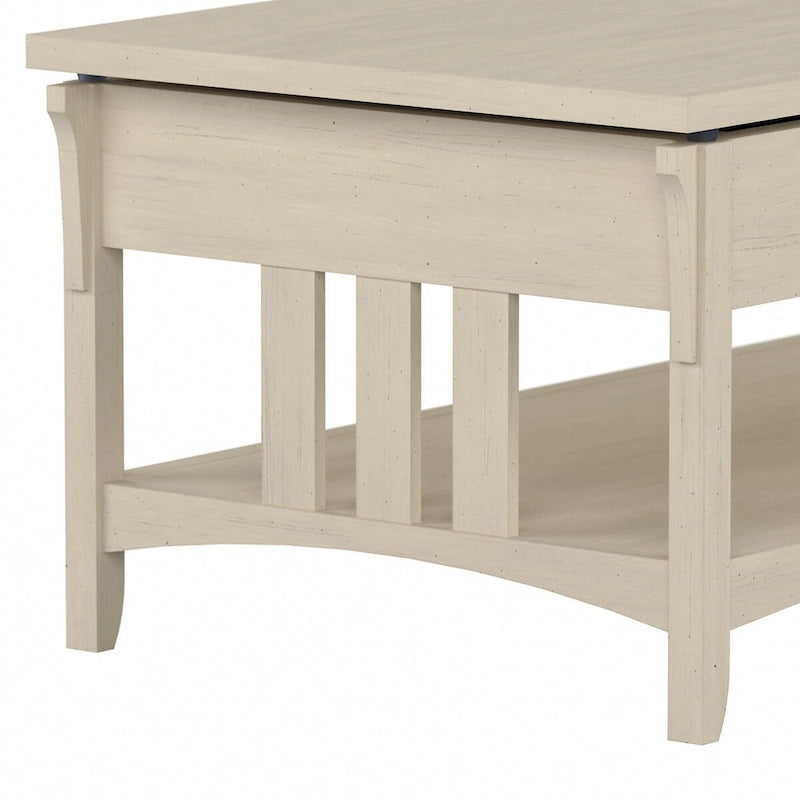 Table basse à plateau relevable avec rangement, blanc antique / gris Cape Cod, simple